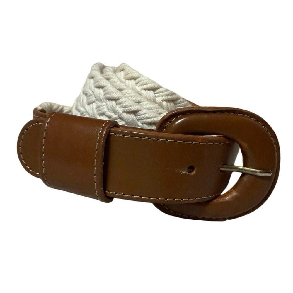 VTG Boho Cottage Made in the USA Genuine Leather Brown & Cream Braided Belt Lg